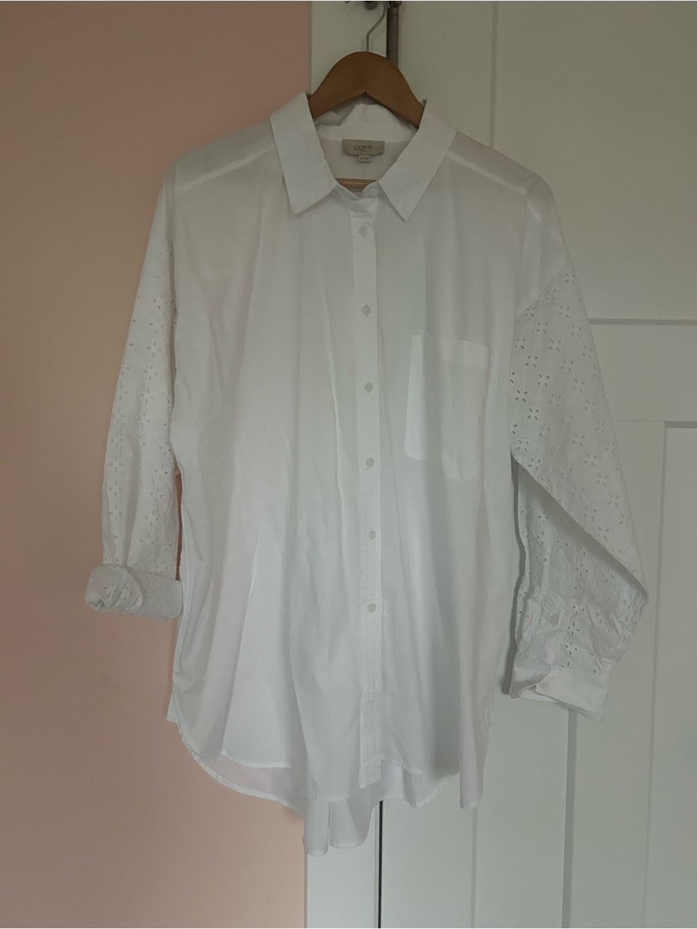 LOFT White Eyelet Sleeve Button-Front Shirt size xl